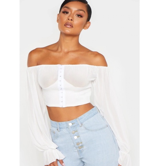 PrettyLittleThing Tops - Cream Ruched Cup Hook And Eye Crop Top
